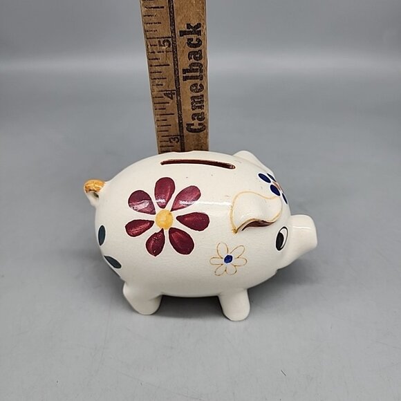 Vintage Piggy Bank Baby Pig Ceramic Figurine Flowers Hand Painted Japan 4" - Picture 6 of 6